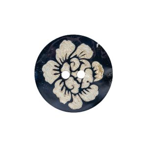 Sapphire And Ivory Iridescent Lacquered Floral 2-Hole Shell Button – 36L/23Mm  |   Shell Buttons Buttons Sapphire