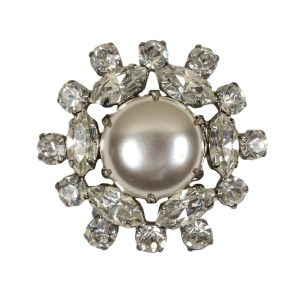 Vintage Crystal Rhinestones And Pearl Finished Open Framework Button – 55L/35Mm  |   Metal Buttons Buttons Crystal Buttons