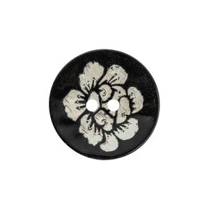 Black And Ivory Iridescent Lacquered Floral 2-Hole Shell Button – 36L/23Mm  |   Shell Buttons Buttons Black